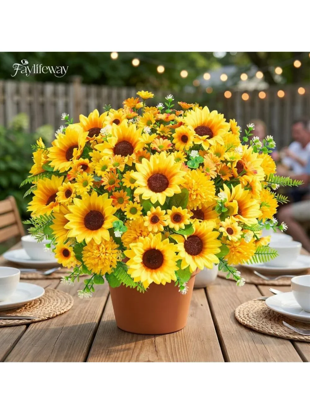 8 Bundles of Faux Sunflowers & Mums - Perfect for Fall Outdoor Decor & Planters